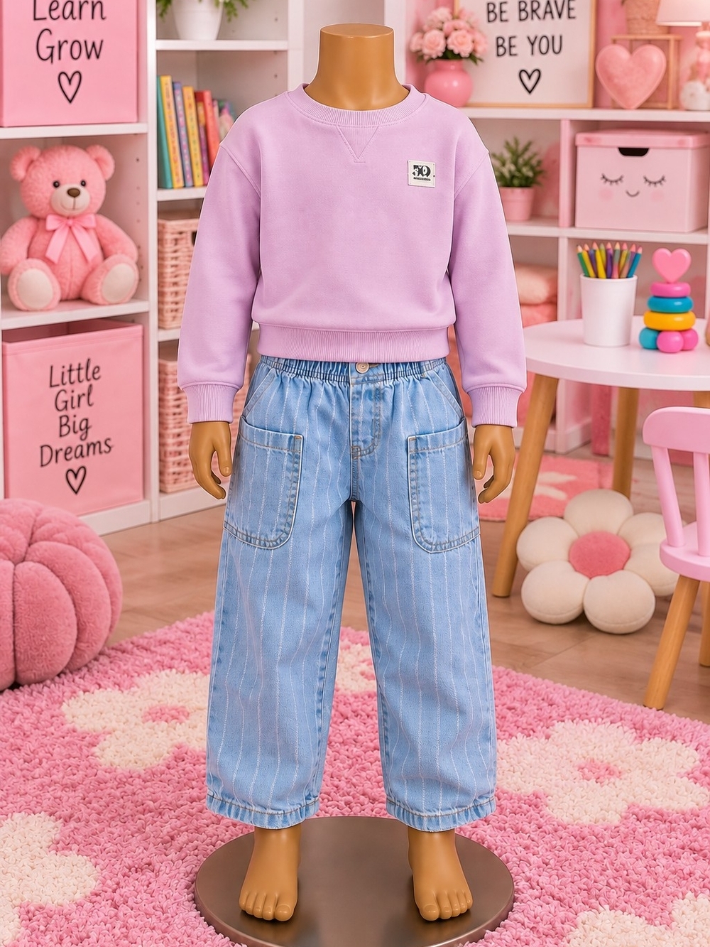 Girls Light Blue Pinstripe Wide-Leg Jeans - Kids